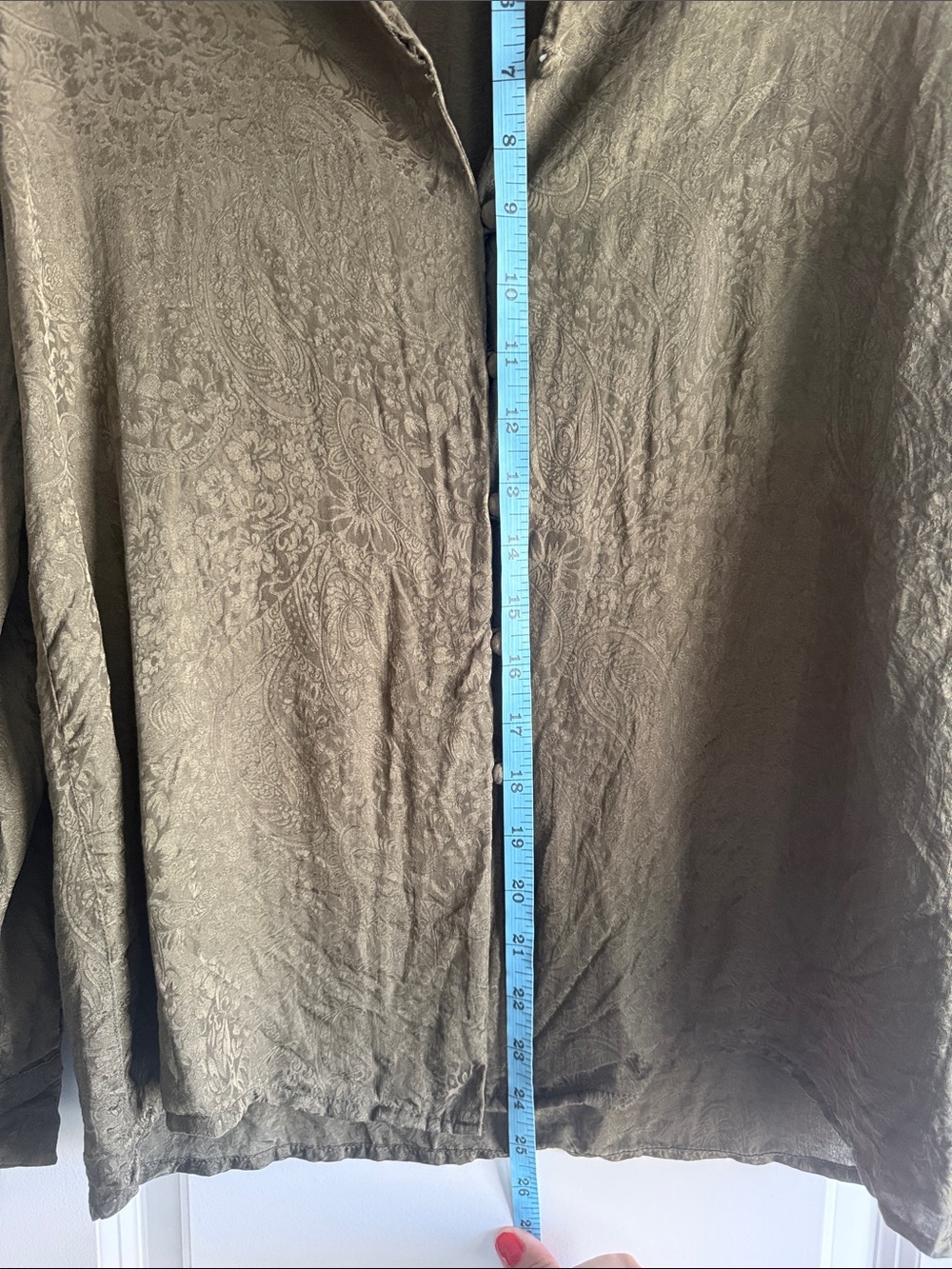 VTG Anna & Frank 100% Silk Olive Button-Front Jacquard Blouse, M, please read! - Picture 11 of 13